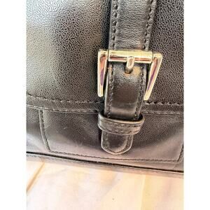 Coach Black Smooth Leather Tote Shoulder Bag Front Pocket Buckle